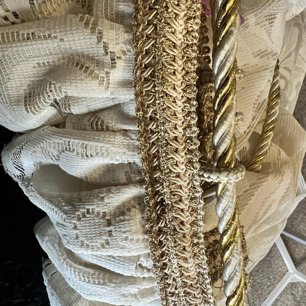 Cream Sheer Floral Lace ballon pant with Gold Tiebacks and ankle ties. - Picture 7 of 7